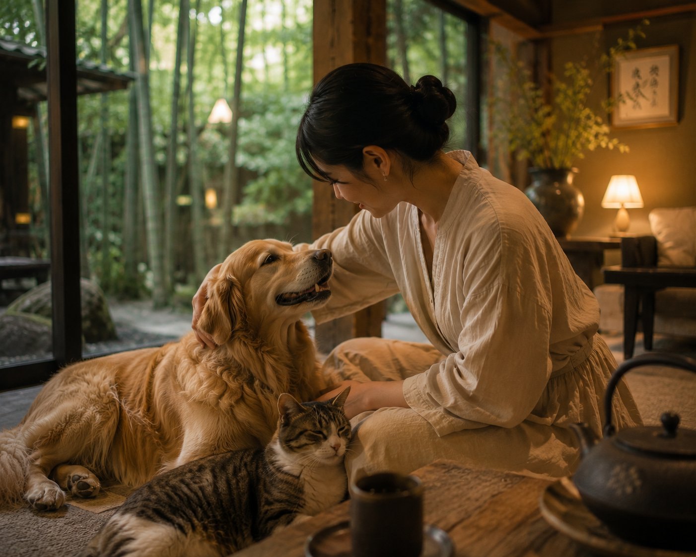 犬と猫とのふれあい